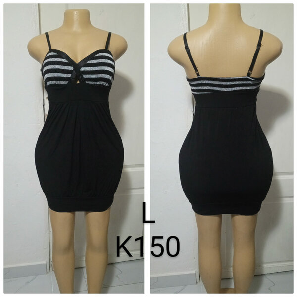 Women's short black Dress with straps, size L