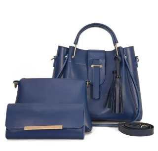 Blue - 3 Pcs pu Leather Luxury Ladie