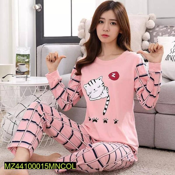 2 PCs Women's Stitched  Jersey ptinted sleep