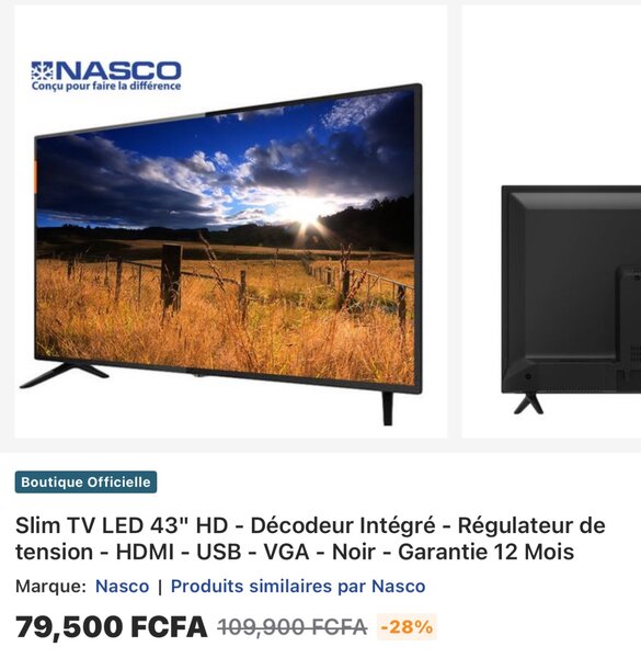 Téléviseur LED 43" HD NASCO