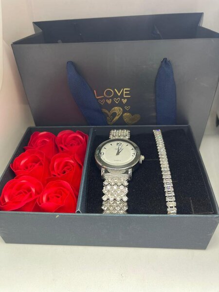 Stainless silver wrist watch and bracelet