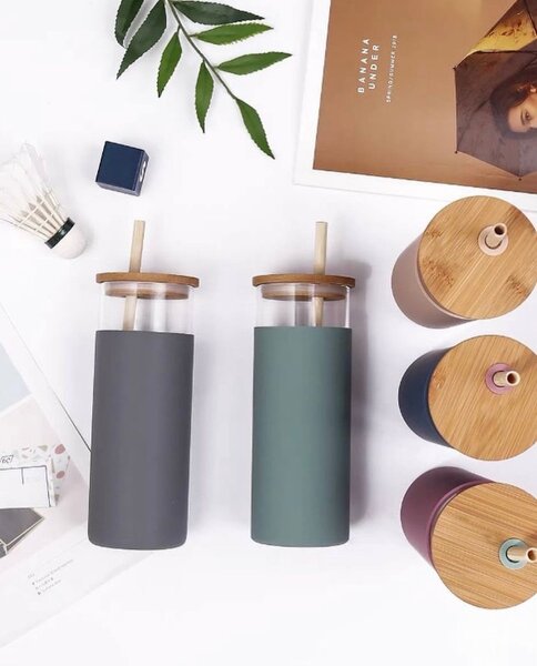 500ml Bamboo Lid Borosilicate Glass Tumbler with Silicone Sl