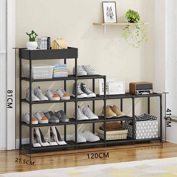 ÉTAGÈRE DE RANGEMENT DE CHAUSSURES EN TISSU ET METAL