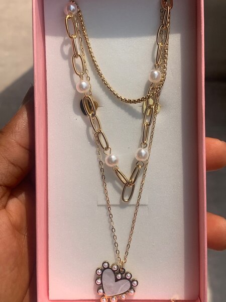 Heart pearl necklace with earring