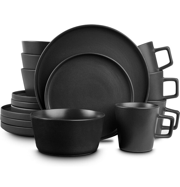16pcs round matte black dinner set