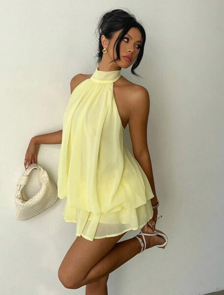 Robe Évasée Jaune Élégante