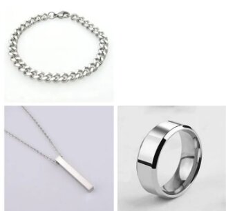 Silver Stick Bar Locket, Sliver Challa & Silver Bracelet