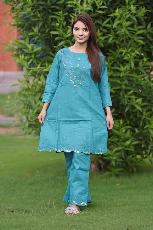  2pc women stitched printed embroided shirt and trouser