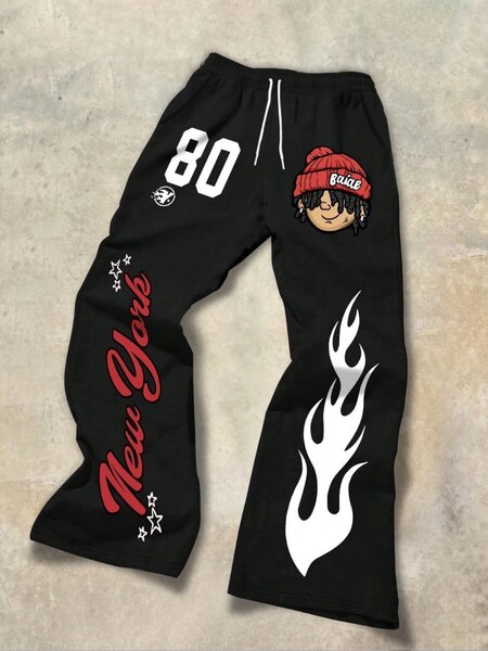 Womans drawstring cartoon & letter print