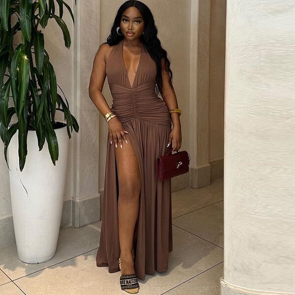 Robe longue élégante fendue