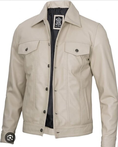 Veste en cuir beige homme