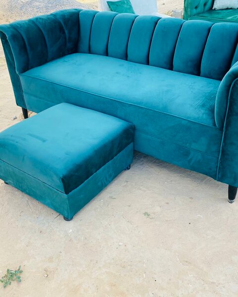 Turquoise sofa and ottoman