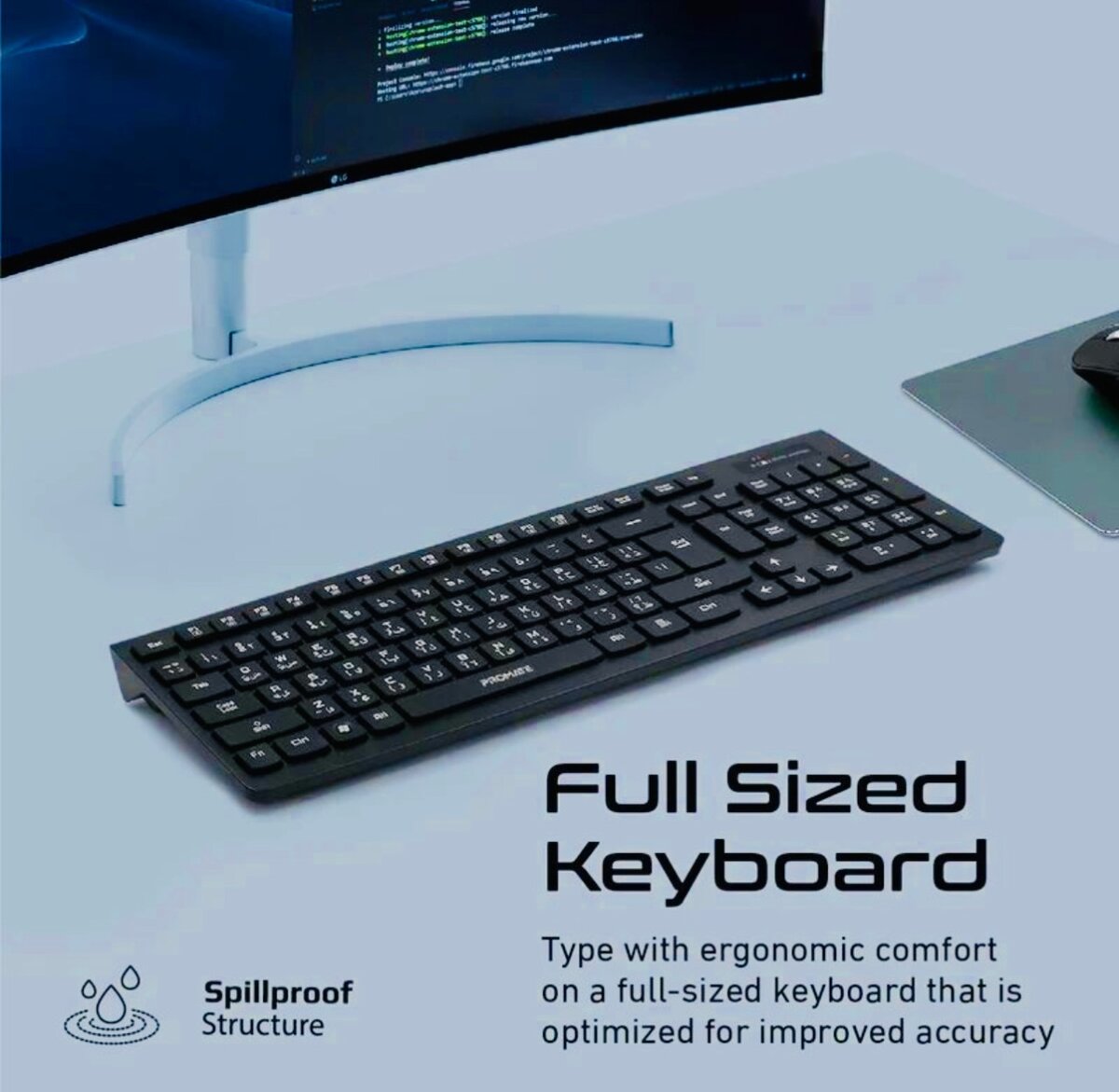 Promate Ergonomic Design Wireless Multimedia Keyboard and Mo