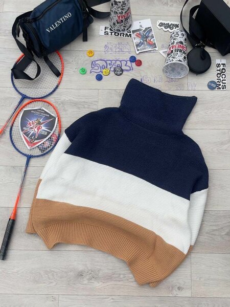 Pull col montant tricolore élégant