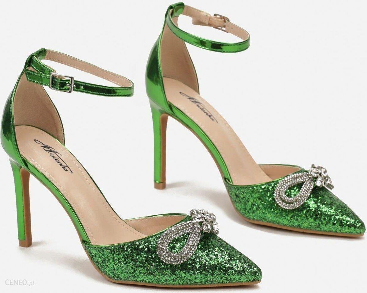 Sandale a talon vert pailletées