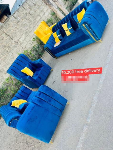 blue and yellow sofa set