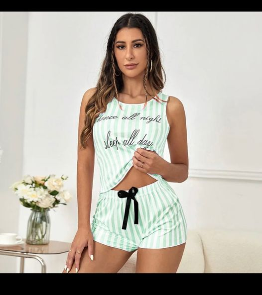 green striped top and shorts set