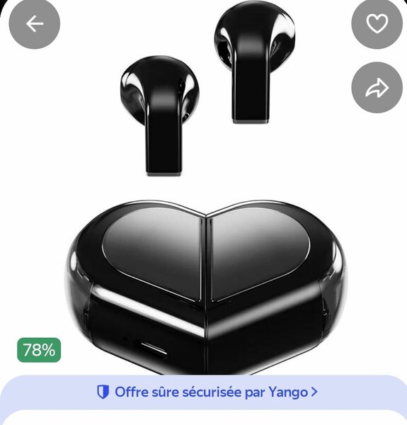 Écouteurs sans fil noir cœur