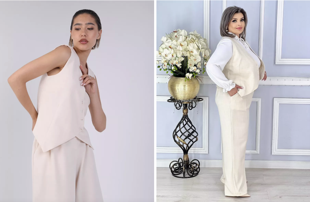 Жилетка женская льняная костюмная с брюками палаццо