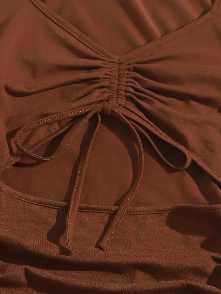 Drawstring Knot Ruched Cut Out Dress(Long and Short Sleeve )