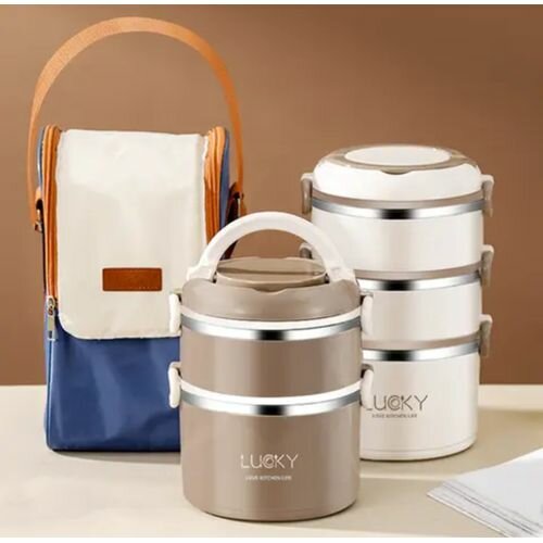 Lucky Three Pieces Lunch Box With Lunch Bag Cream