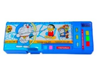 Double Sided 5 Button Magnetic Button Geometry , Pencil box with Sharpener, Date, Temperature, Sharpner for Boys and Girls, (Color and Character subject to Availability of Stock