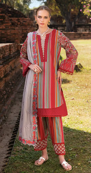 Charizma 𝑷𝒓𝒊𝒏𝒕 𝑴𝒆𝒍𝒐𝒅𝒚 - Unstitched Printed Lawn with Embroidered Chiffon Dupatta