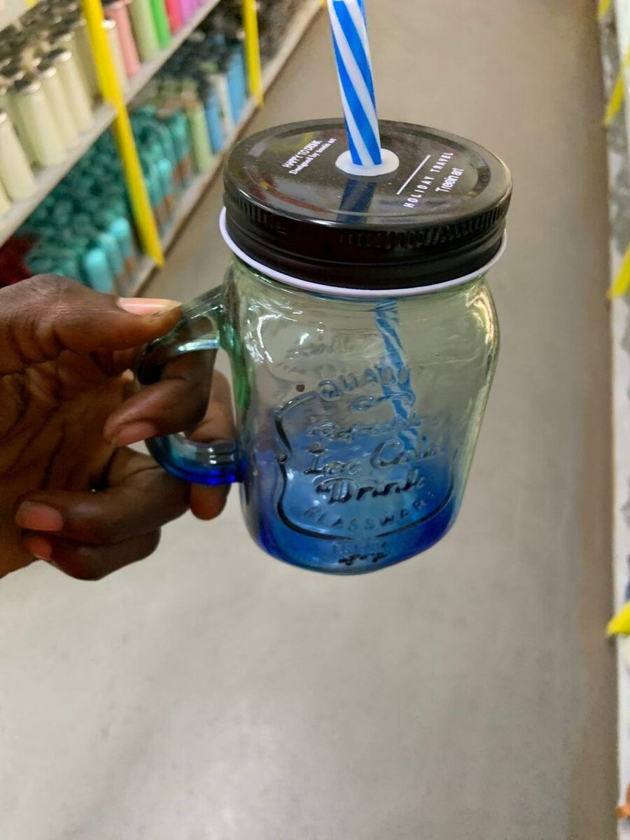 Glass Cup with straw