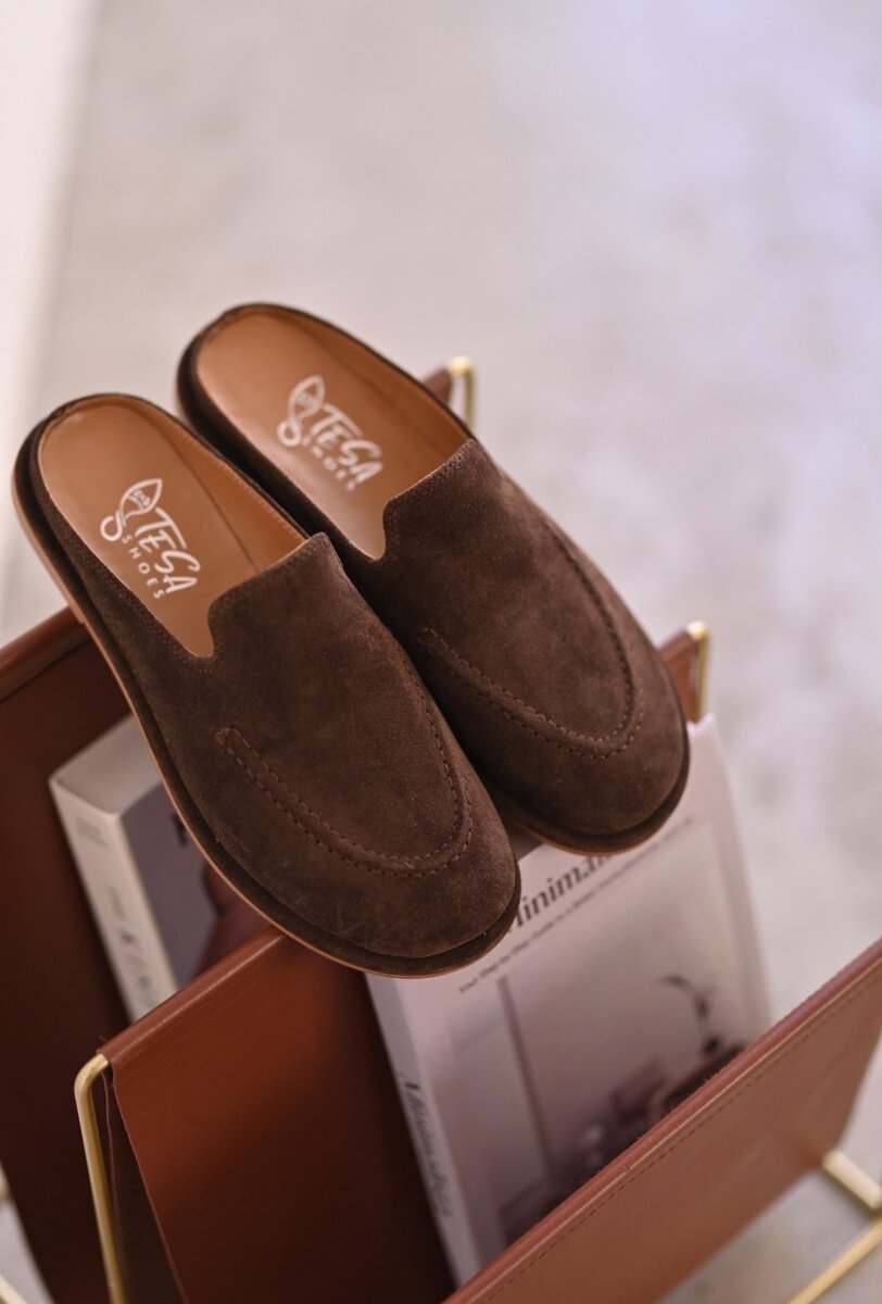 Мюли из натуральной замши и кожи