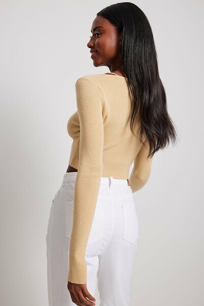 Beige Long Sleeve Strap Top