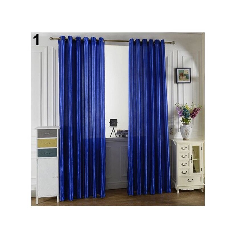 Through Rod/Perforated Pure Color Window Panel-Dark Blue
