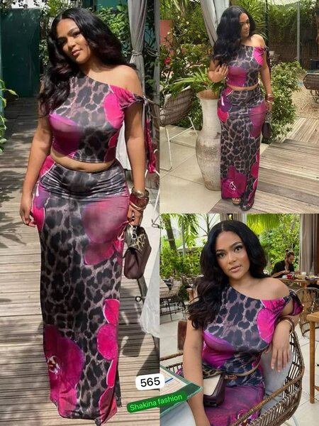 Ensemble Jupe Top Léopard Rose