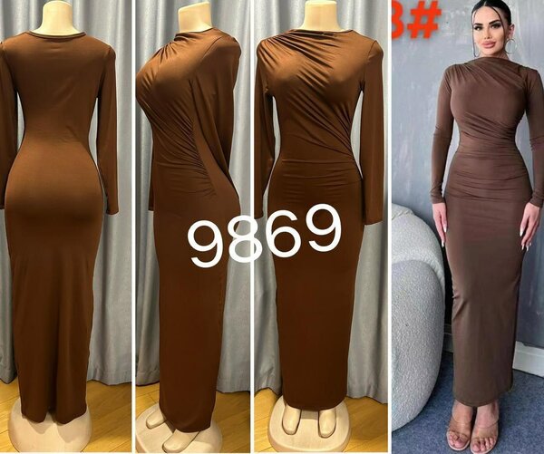 Robe longue moulante marron