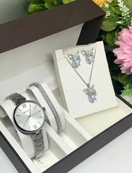 Silver set  ladies bracelet and wrist watch