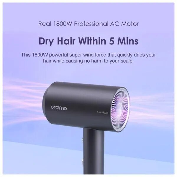 oraimo Smart Hair Dryer 1800W Negative Ion Hair Dryer