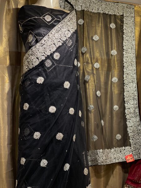 Black Sari With Sliver Zarii Work