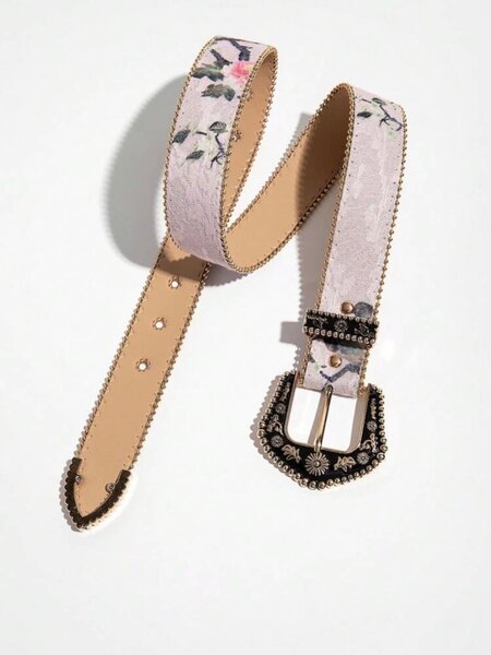 Ceinture en cuir motif floral