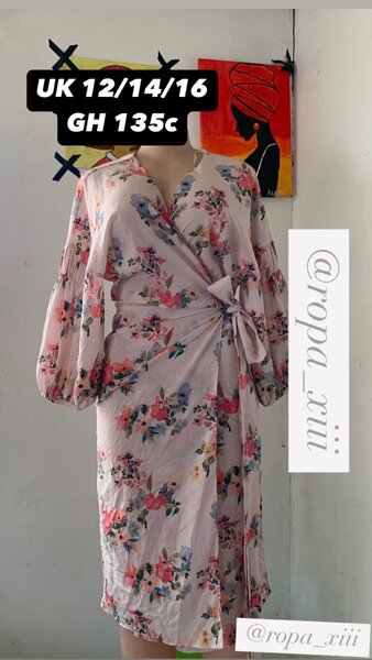 Pink flowered wrap dress