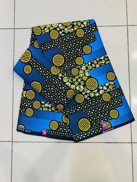 Tissu African print bleu jaune