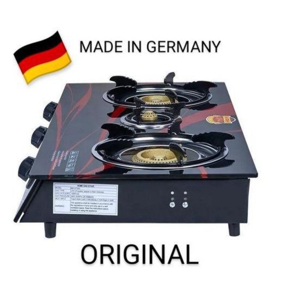 GERMAN - Unbreakable Glass Table Top Auto Gas Cooker 3 Burne