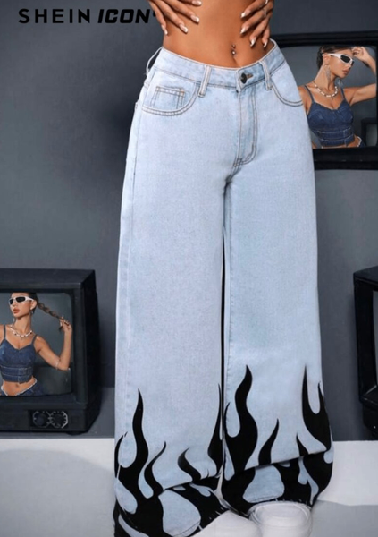 Jean flare motif flammes