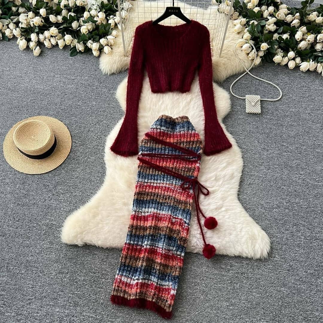 Two pieces knit skirt set
