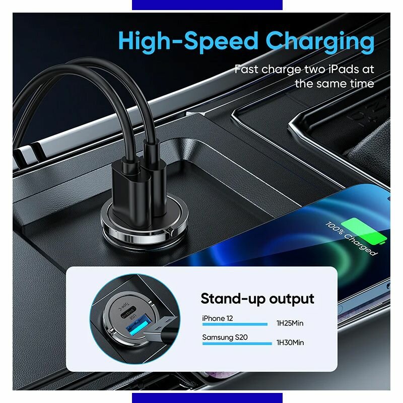 MINI 2-in-1 Fast Car Charger: Quick Charge with Type-C + USB
