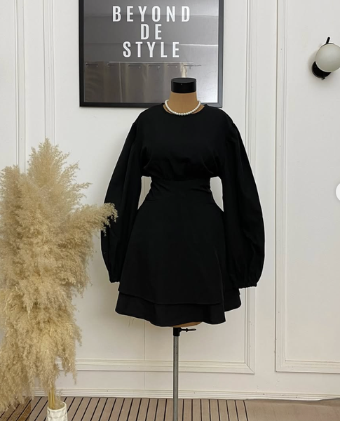 PLT BALLON SLEEVES TWO STEPS DRESS.