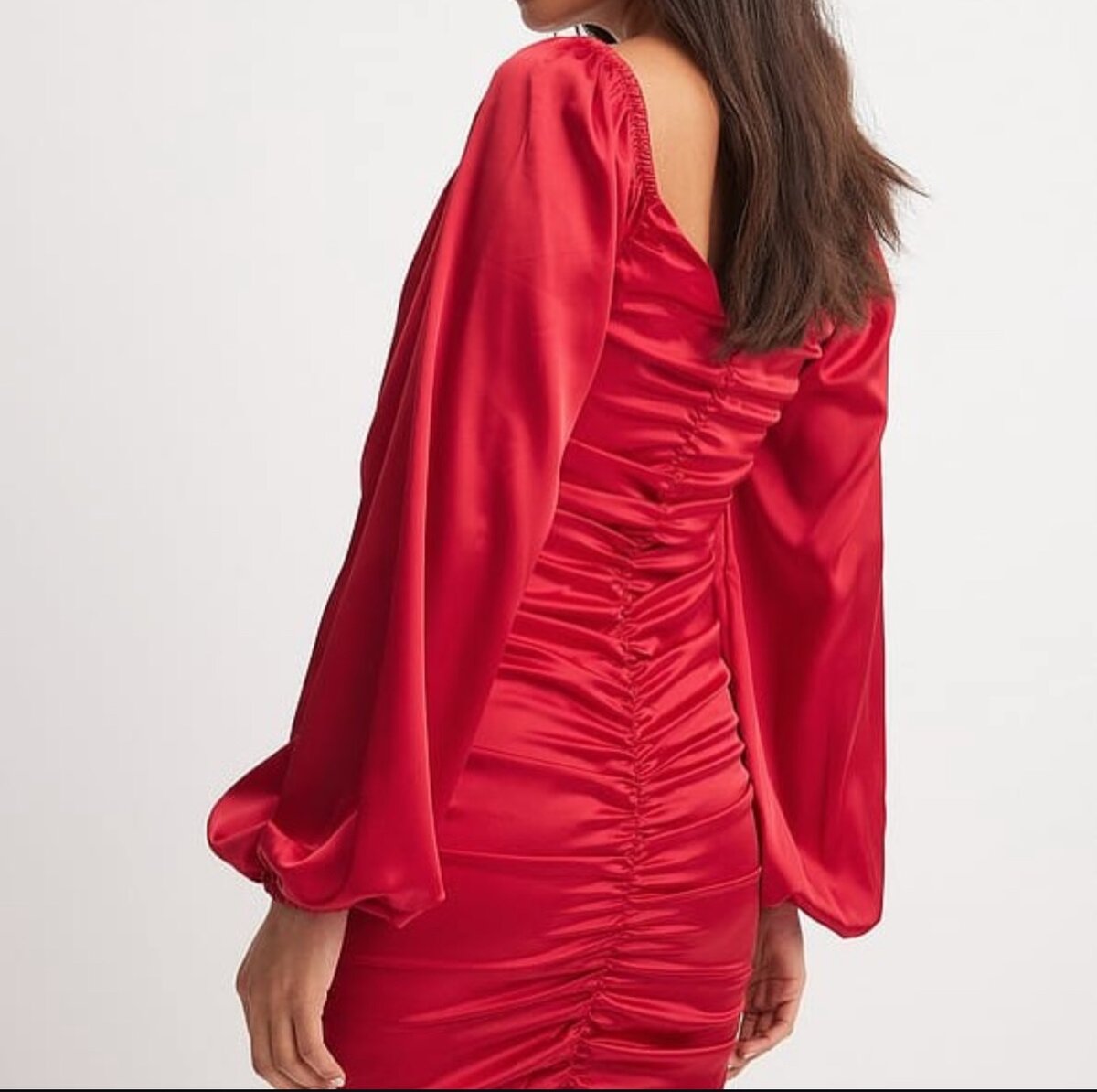 Red Ruched Button Dress