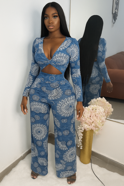 Combi à motifs jeans fleuri