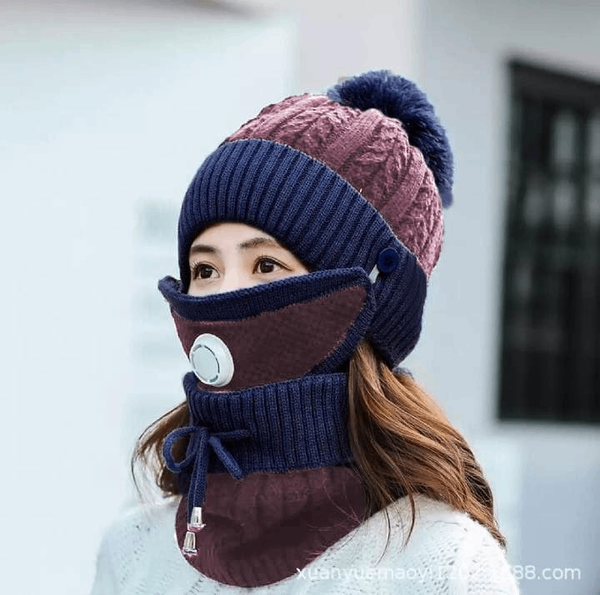 Beanie Wool Cap with Neck Warmer and Mask