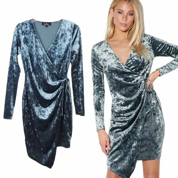 Lulus Asymmetrical Bodycon Velvet Wrap Mini Galiana Dress
