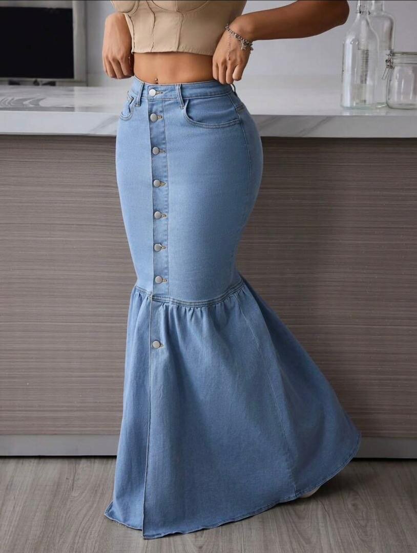 Jupe longue en denim fendue