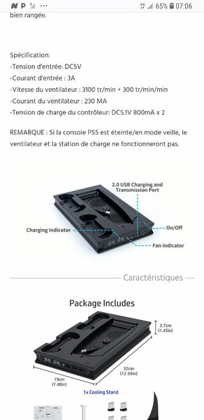 Station de charge Ps5 avec refroidisseur